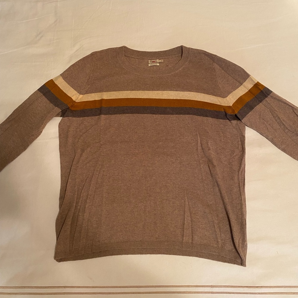 Faherty crewneck sweater with striped detail.